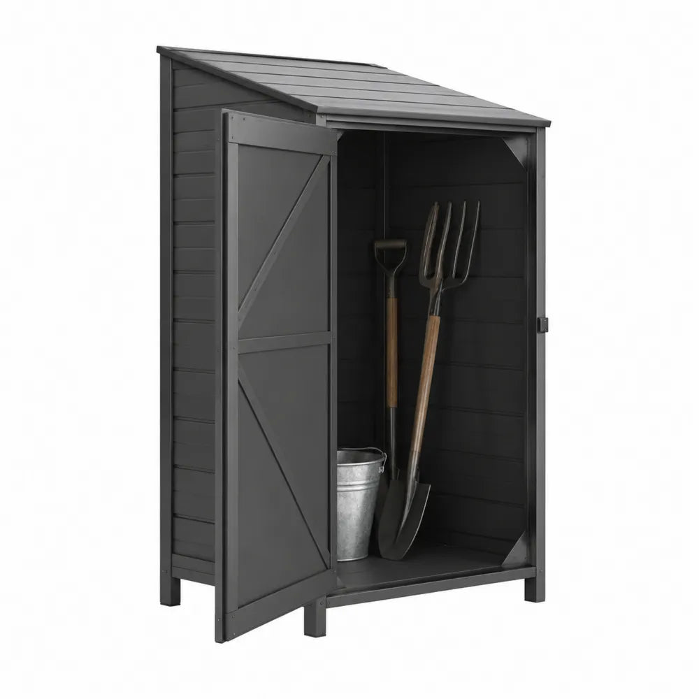 Armario exterior de madera con techo de chapa galvanizada gris 160x80x45 cm