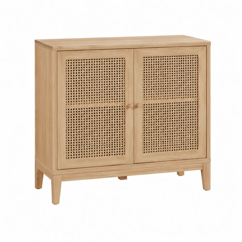 Aparador de Madera y Ratán Natural 80x35x75 cm