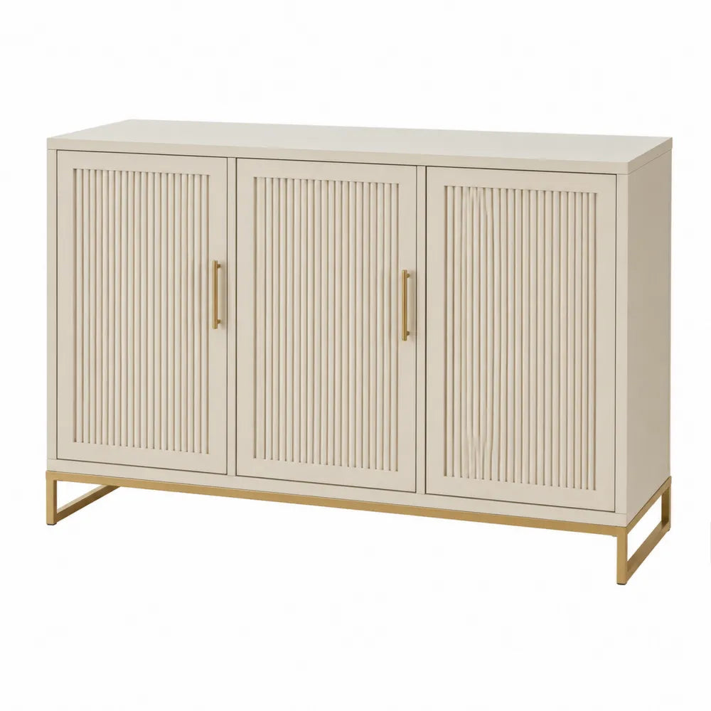 Aparador de madera y metal con 3 puertas en beige 120x40x80 cm