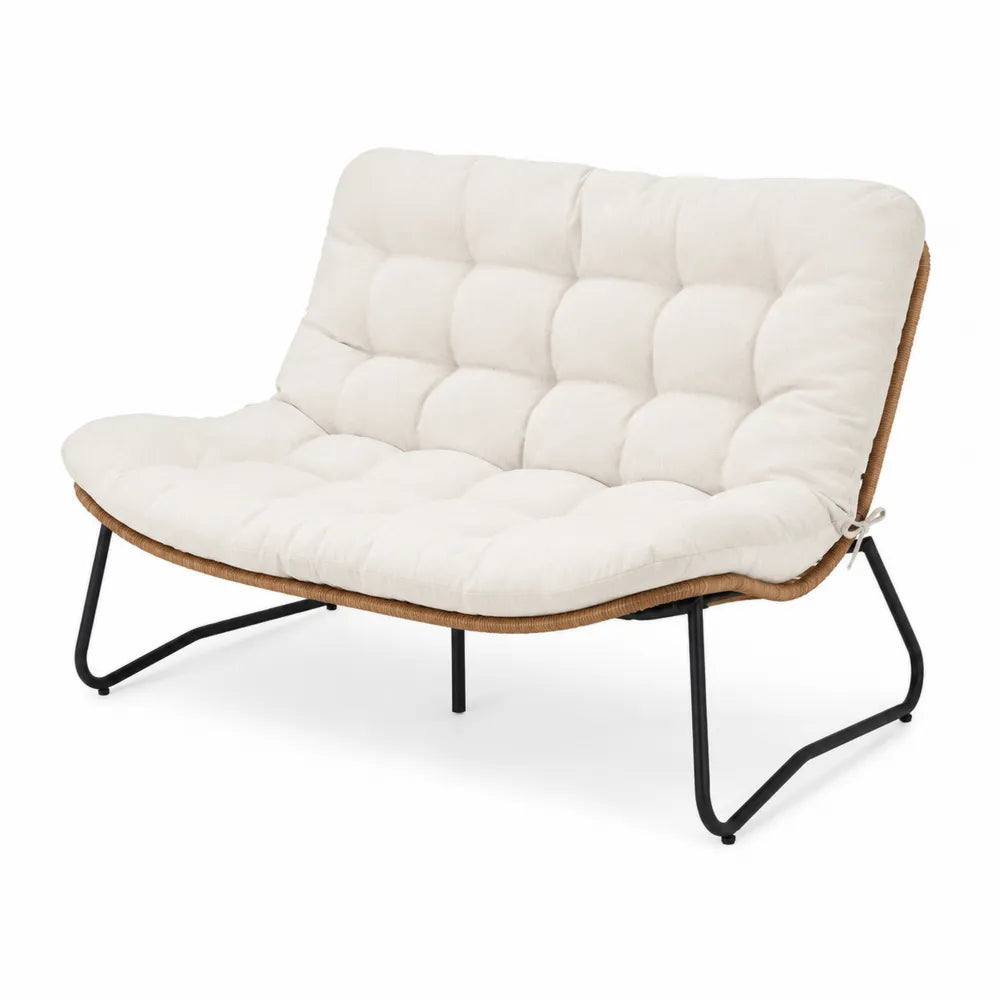 Sofá exterior de acero con cojines de poliéster beige