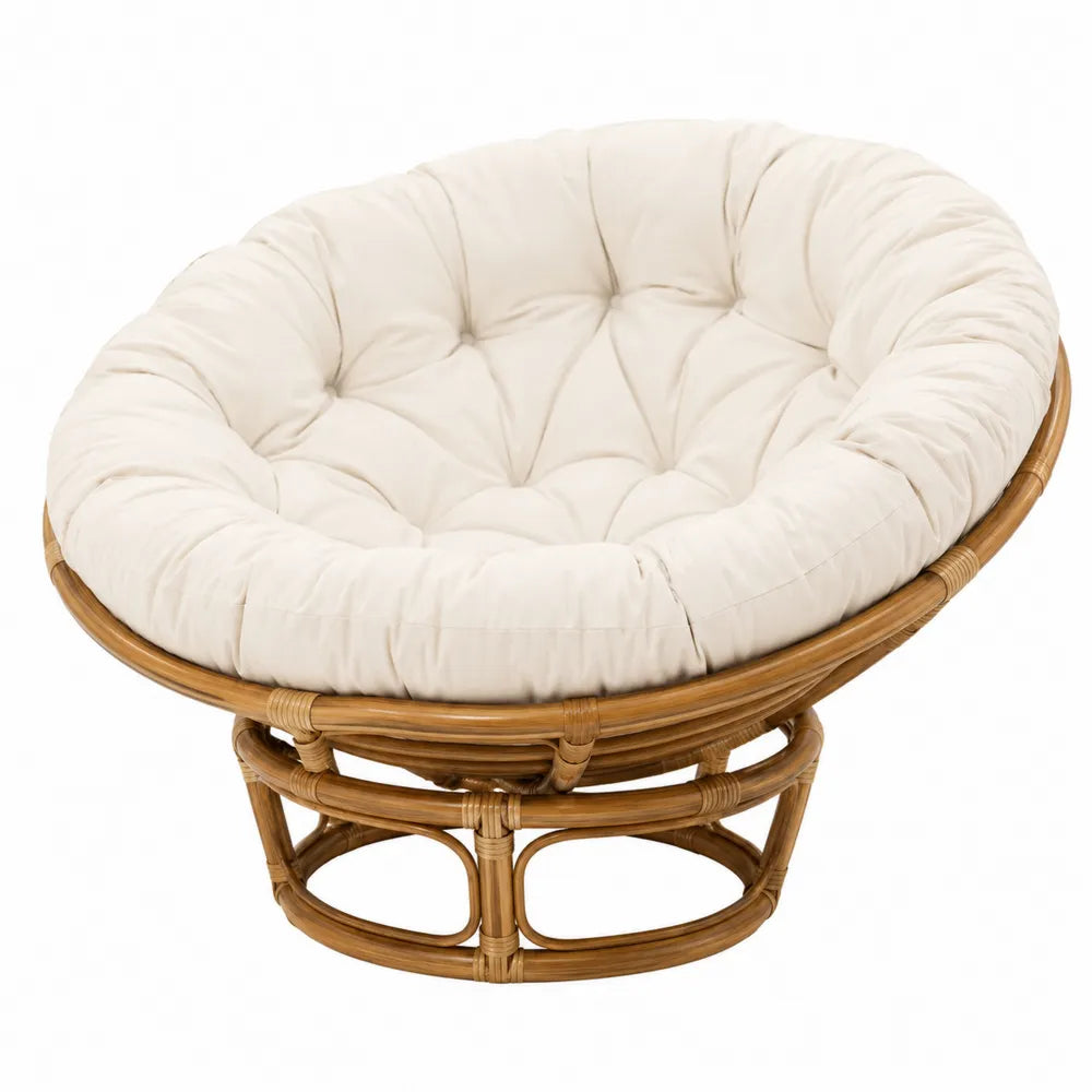Silla Papasan de Ratán con Cojín Beige