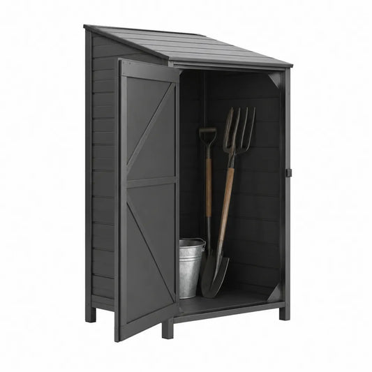 Armario exterior de madera con techo de chapa galvanizada gris 160x80x45 cm