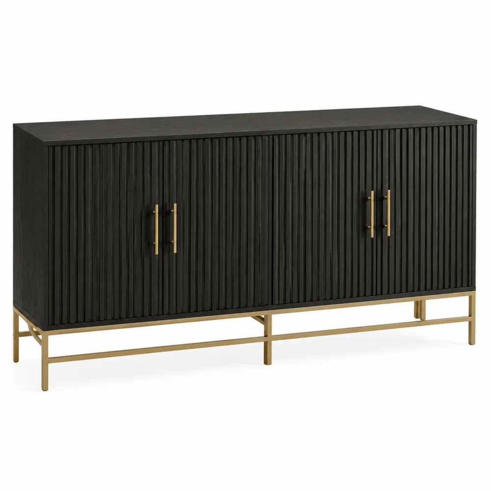 Aparador de madera y metal negro con detalles dorados 160x80x40 cm