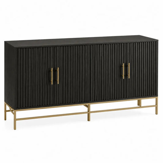 Aparador de madera y metal negro con detalles dorados 160x80x40 cm