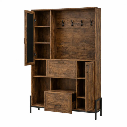 Vestidor de madera con estantes y percheros 180x120x35 cm