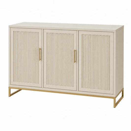 Aparador de madera y metal con 3 puertas en beige 120x40x80 cm