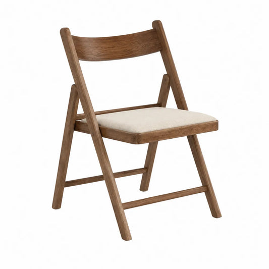 Silla plegable de madera de roble con asiento de poliéster beige